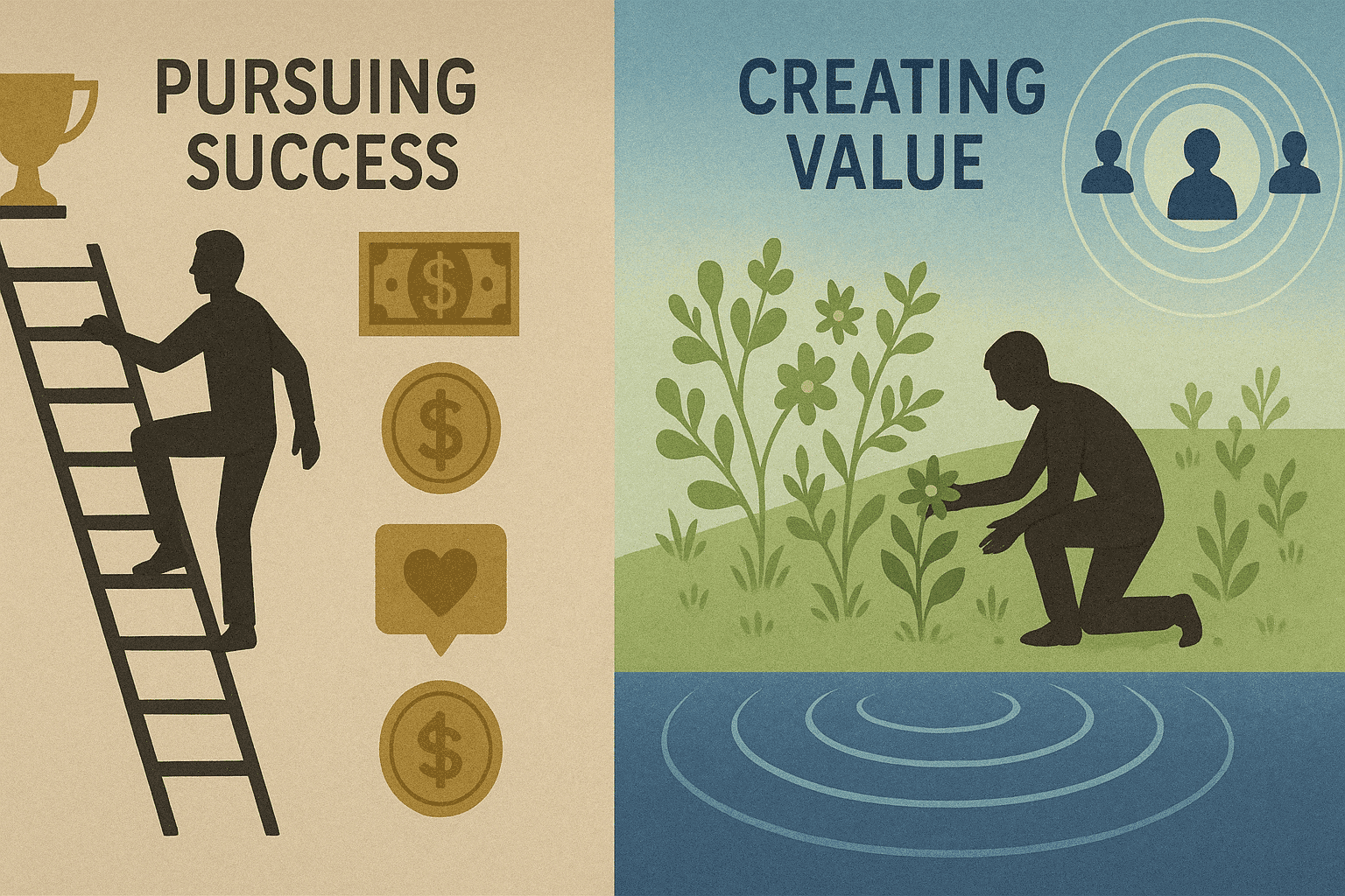 Split image of pursuit of value vs pursuit of success