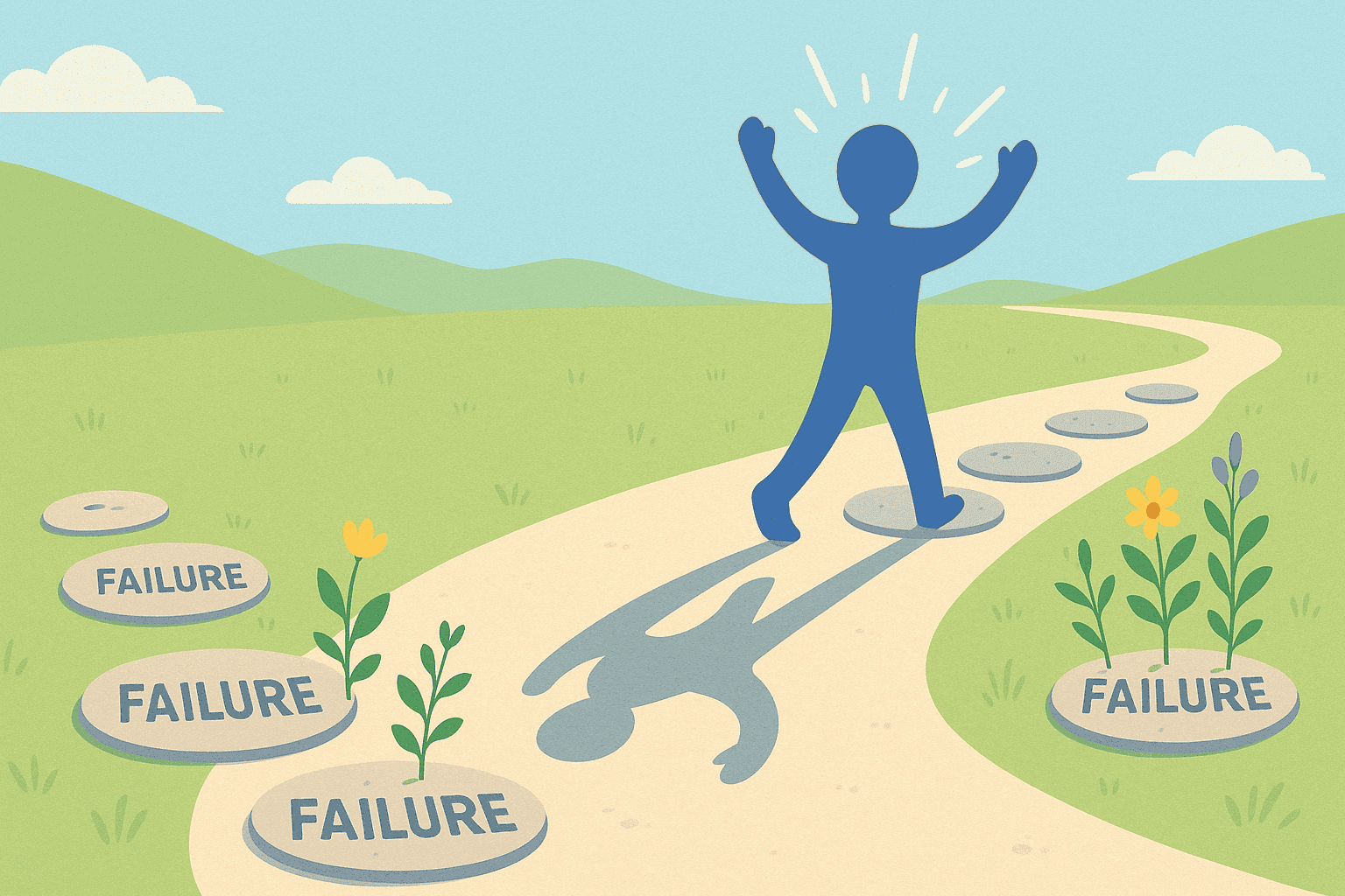 A person walking down a path whilst ignoring their failures