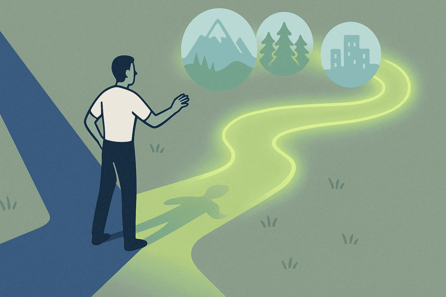 A person at a crossroads choosing the path of adventure