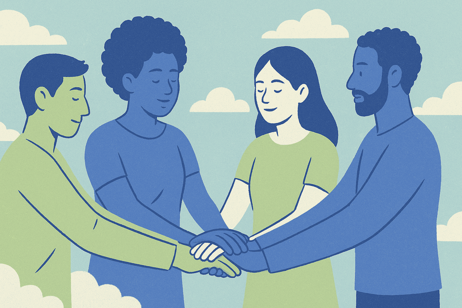 A diverse group of individuals joining hands symbolizing unity