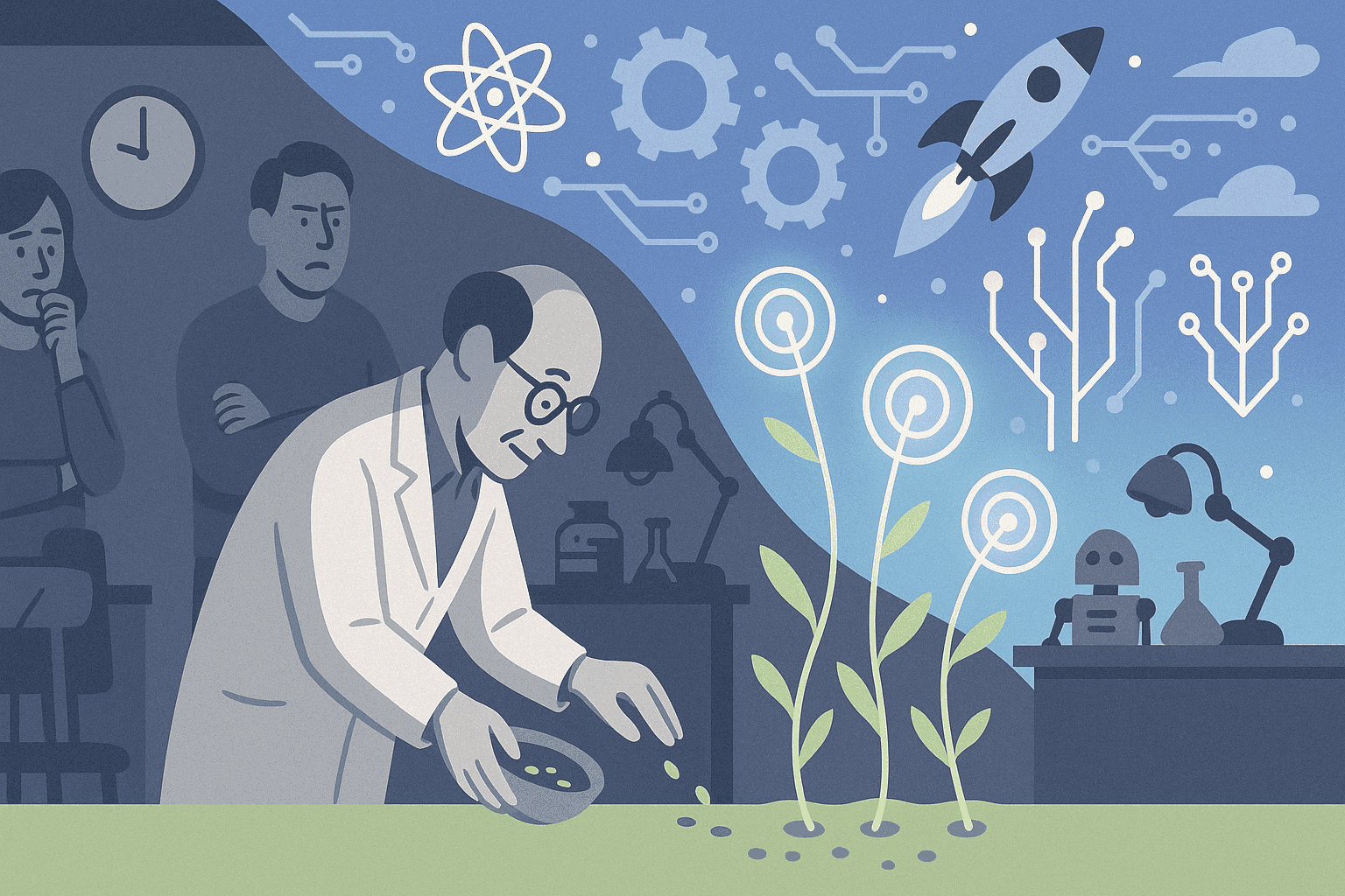 a scientist tinkering in a lab
