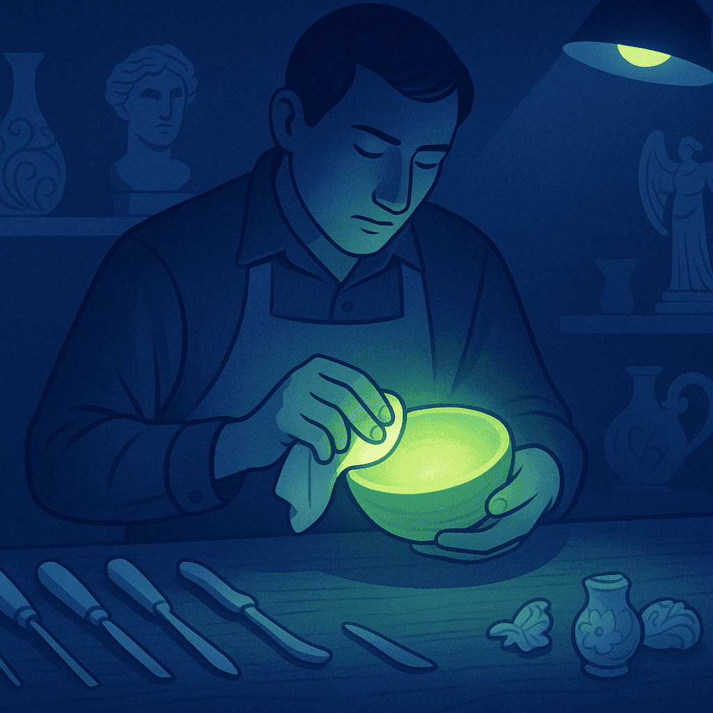 An artisan making an ordinary object that glows with an extraordinary brilliance