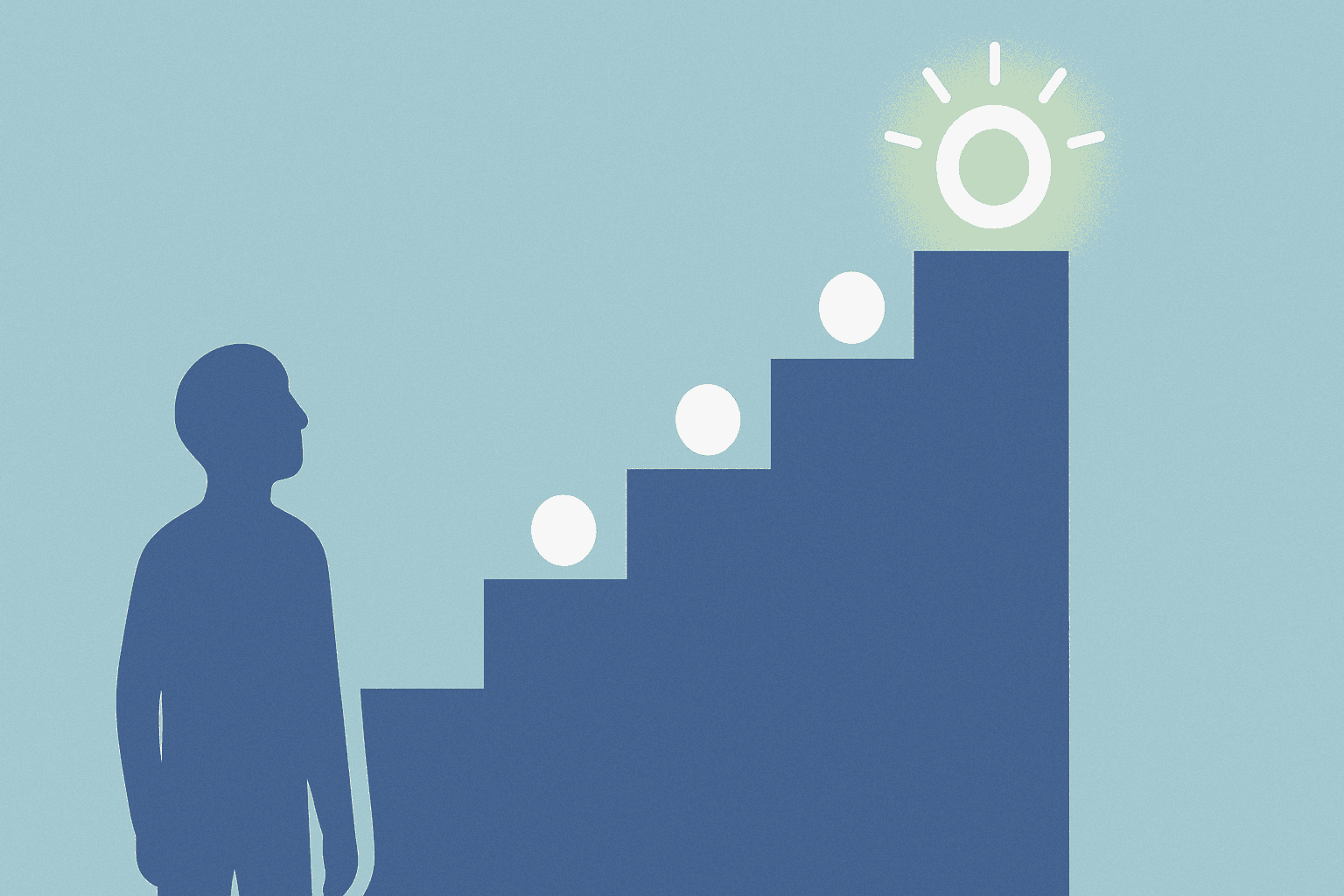 A person looking at the stepped ascension to excellence