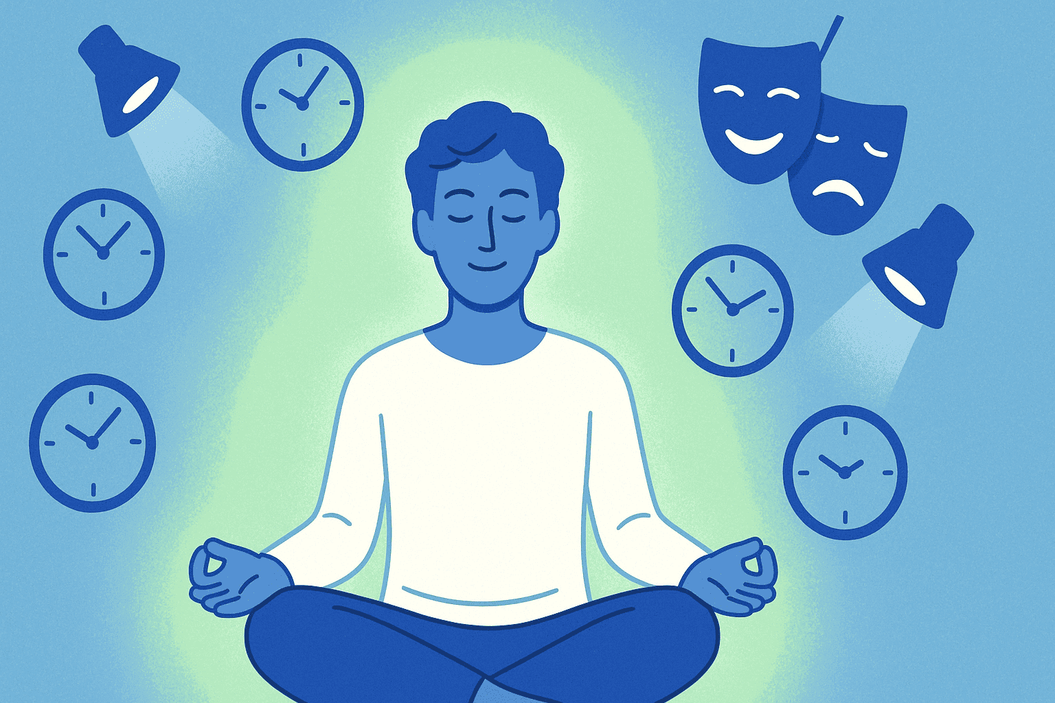 A serene image showing a person surrounded by subtle societal pressures and expectations