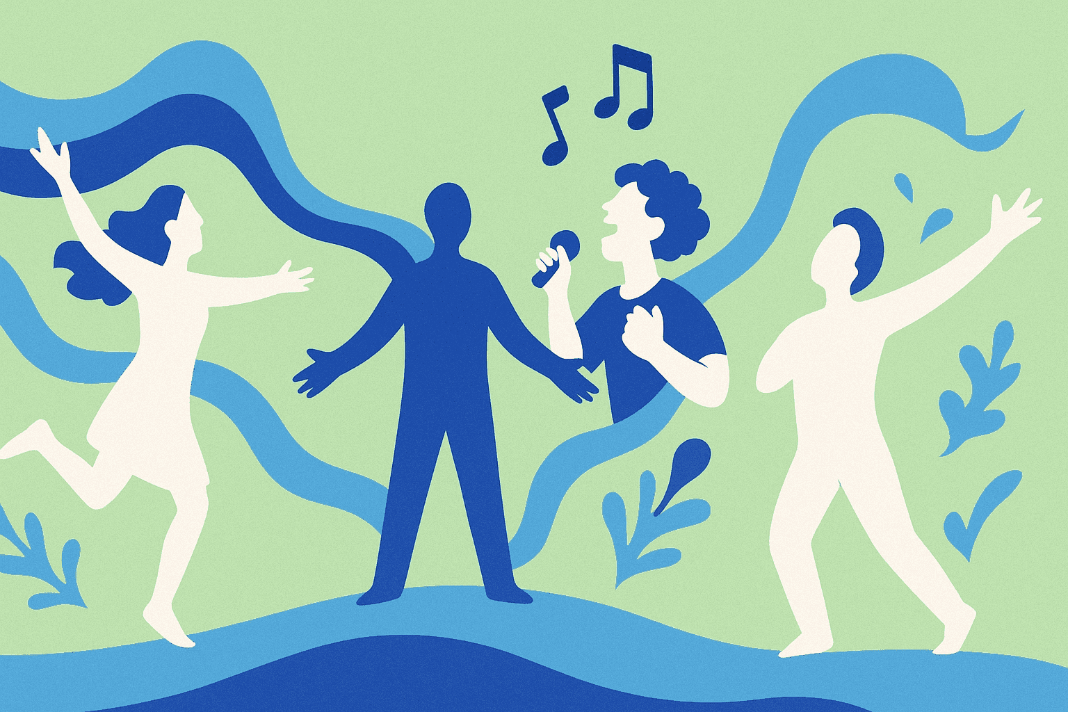 A group of people singing dancing and expressing themselves