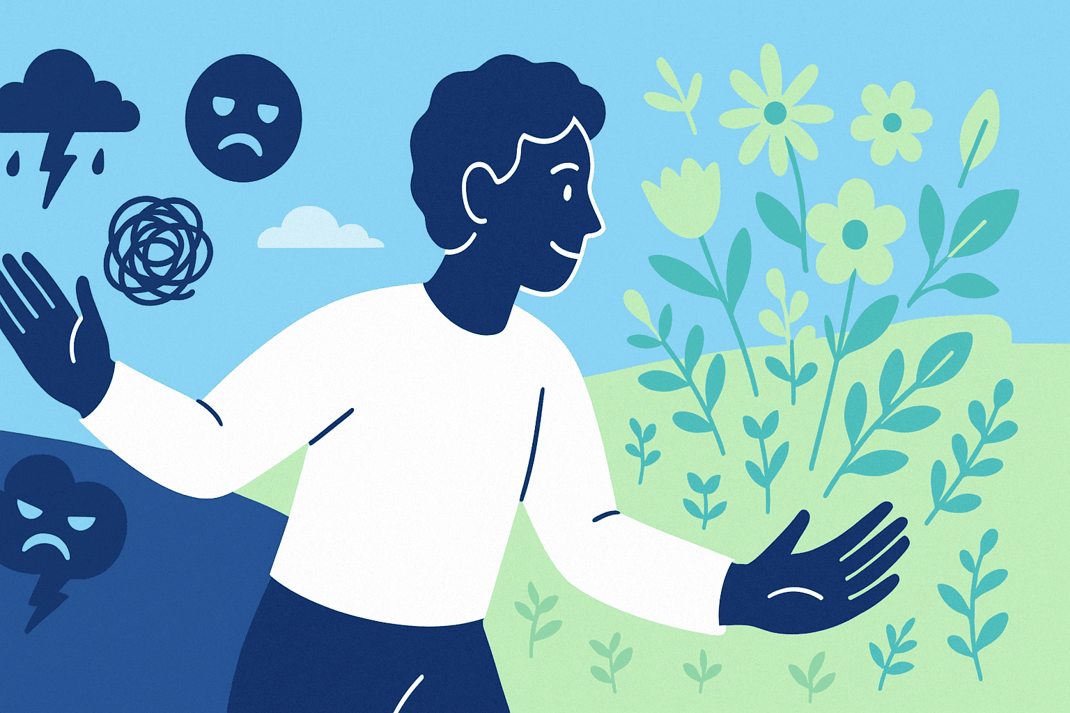 A bright, uplifting image showing a person making a conscious choice to focus on positive elements