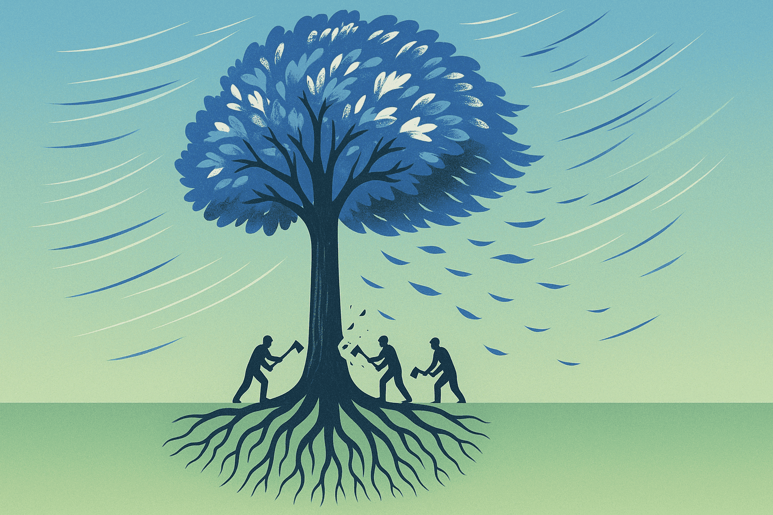 A tree standing strong despite negative external forces acting on it