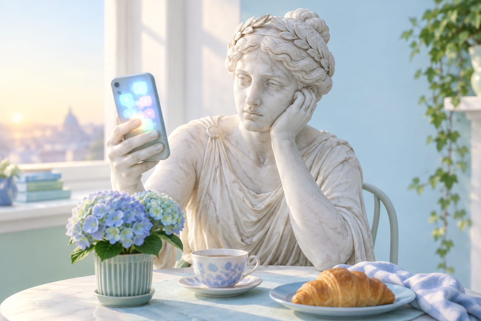 A phone glowing at dawn, forty-seven new photos waiting.