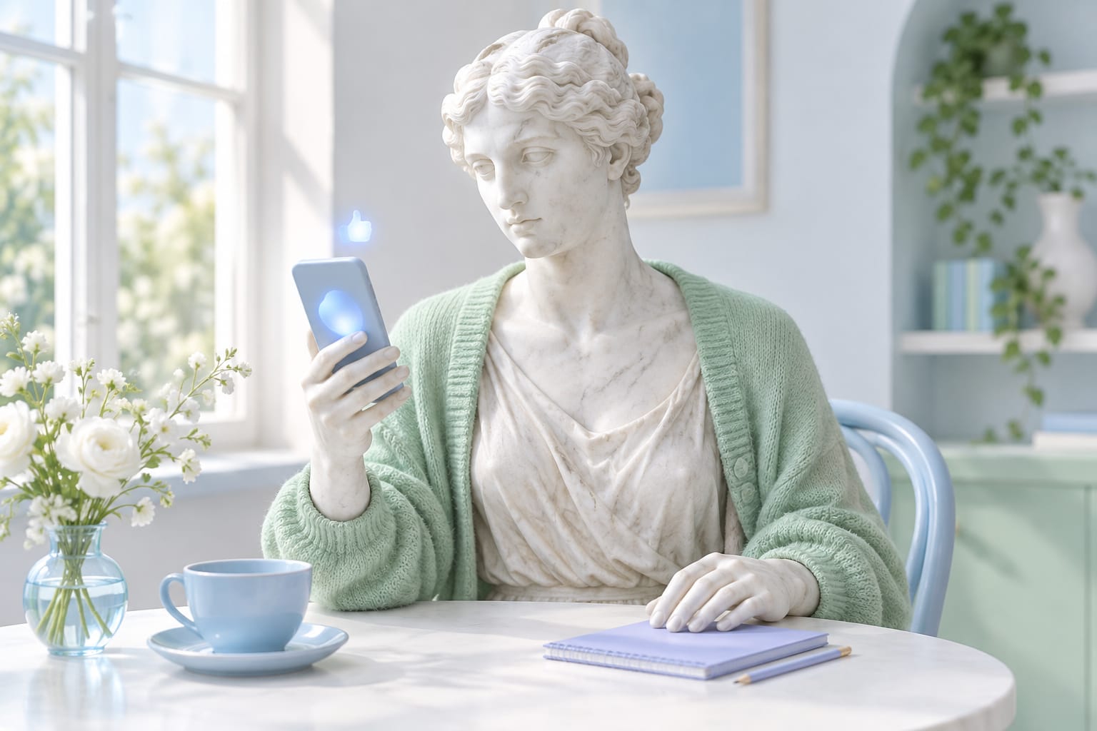 A mother checks her phone, torn between a victory parade and a sulk, while Aristotle suggests a calmer path.