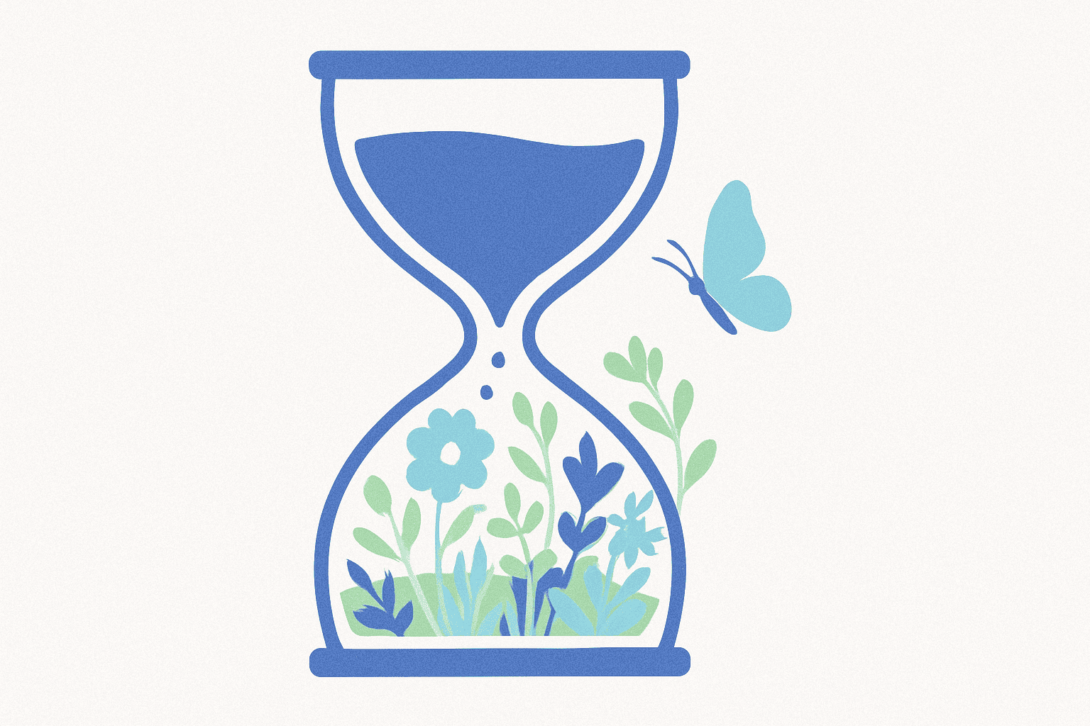 Image of an hourglass with the sand in the bottom turning into plant life