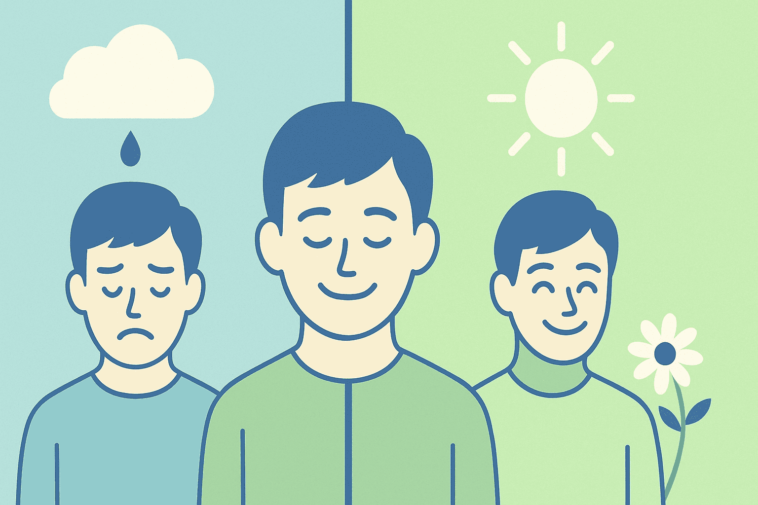 Split image showing someone choosing the route of finding happiness