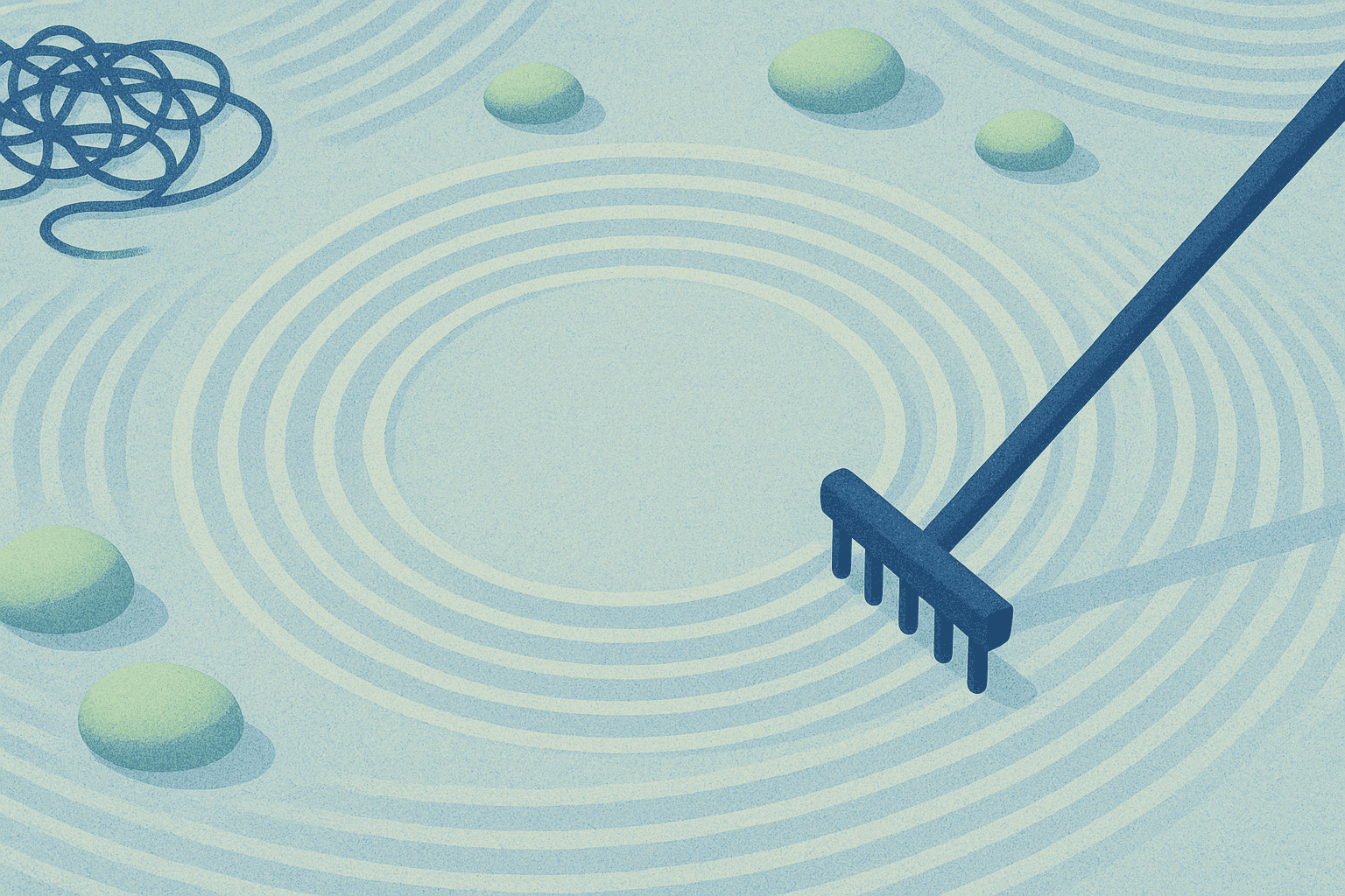 A zen garden with concentric circles