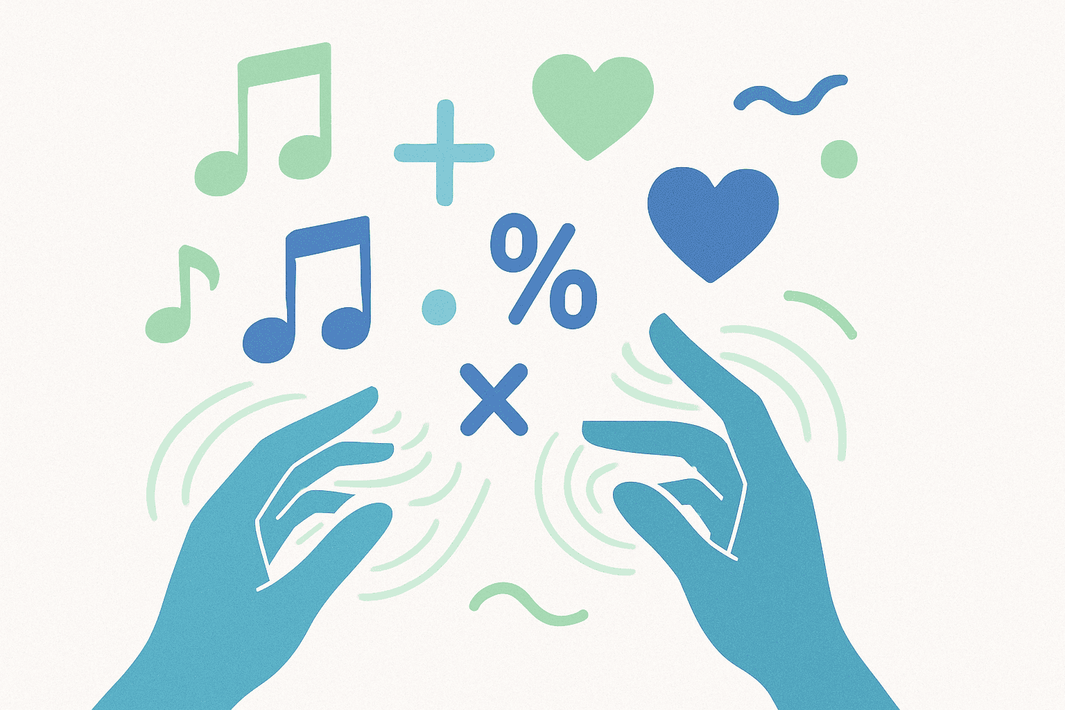 Image of outstretched hands feeling intangible concepts like math and music