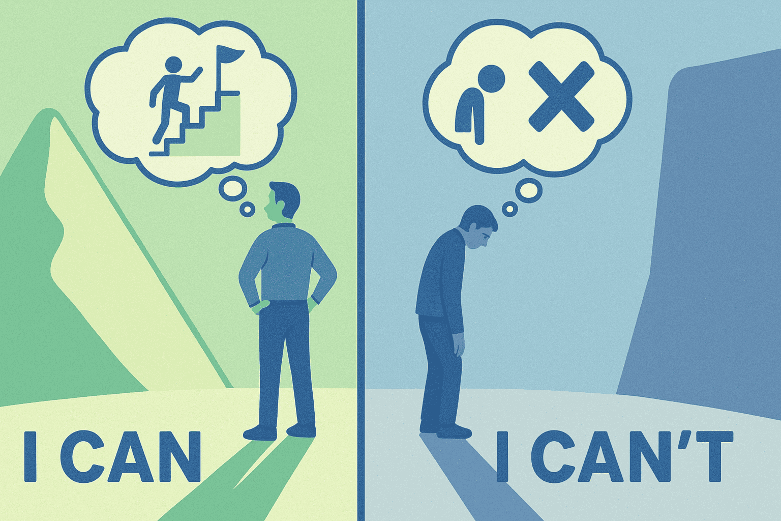 Split image of I can versus I cant attitude