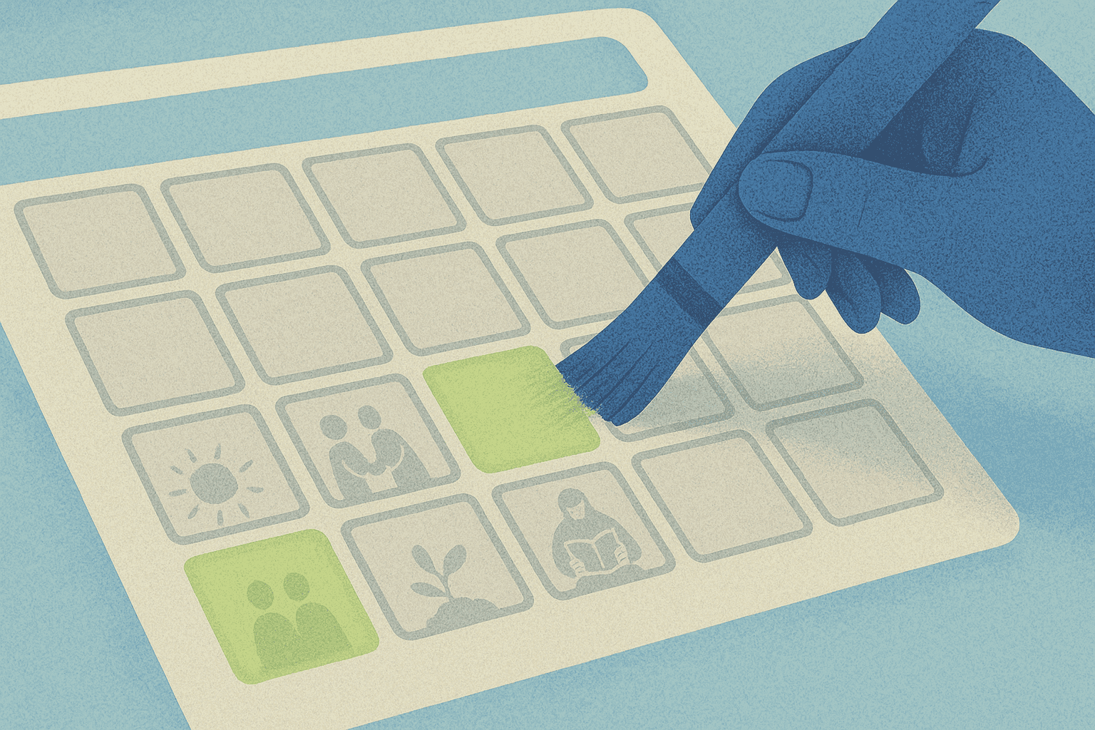 Depiction of a calendar with somedays showing more liveliness than others