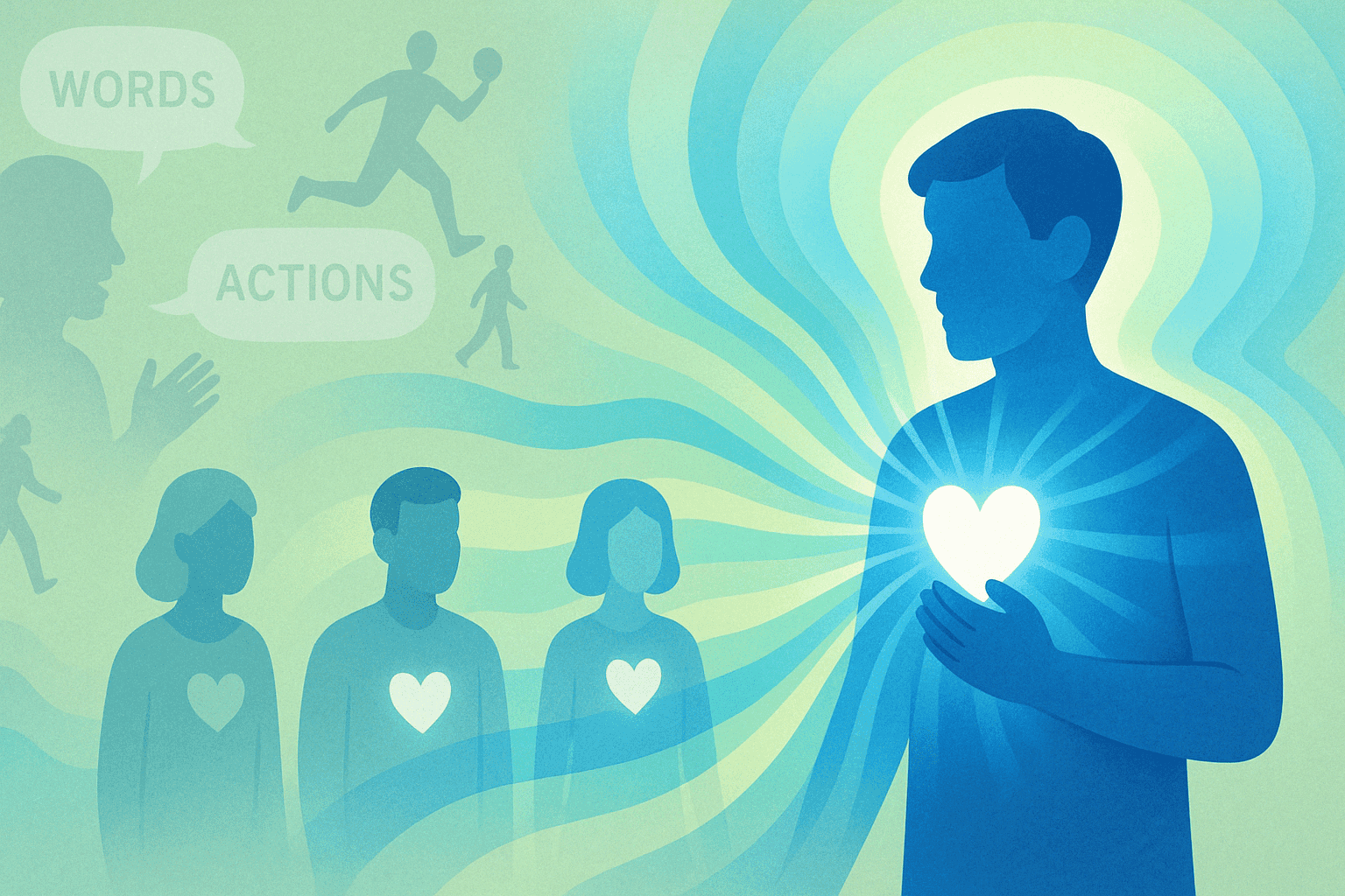 Visualizing the impact of words and actions by showing positive waves emanating from someone's heart