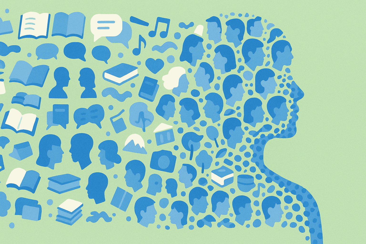 A mosaic of experiences coalescing to make a face