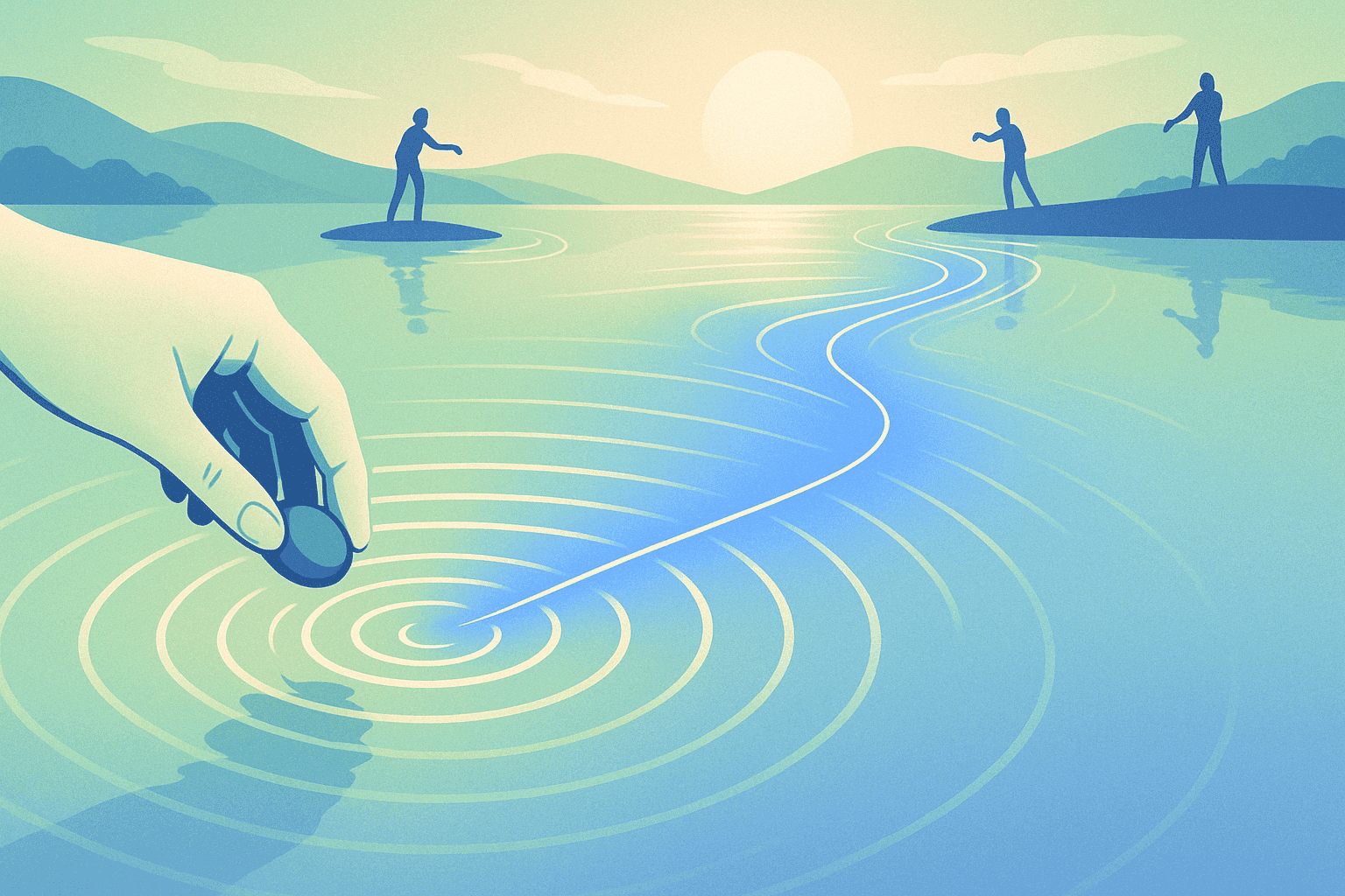 A person throwing a stone leaving ripples in the water