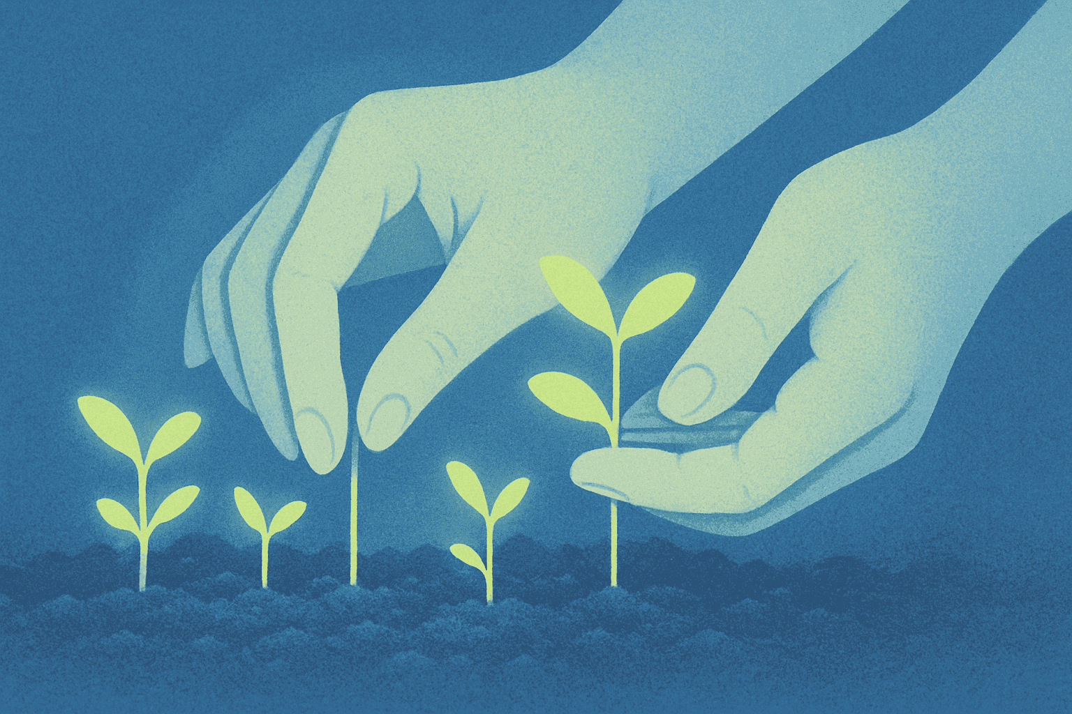 Image of hands planting small seedlings