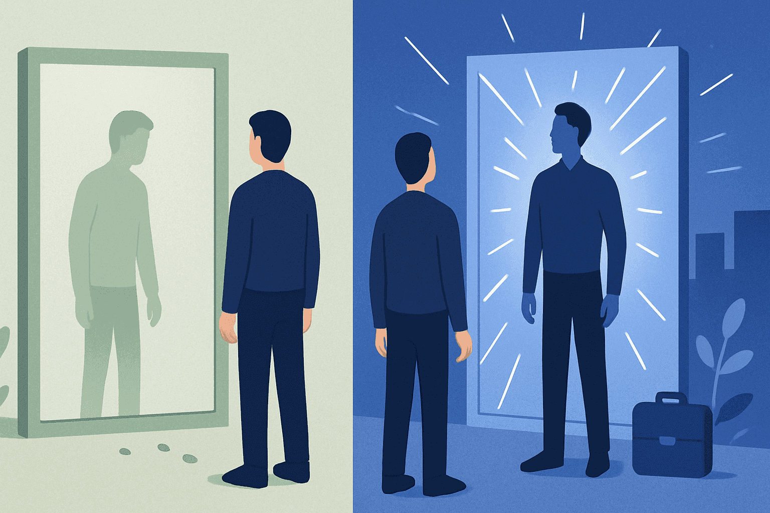 Image showing someone seeing themself truly in the mirror, hence recognizing their value