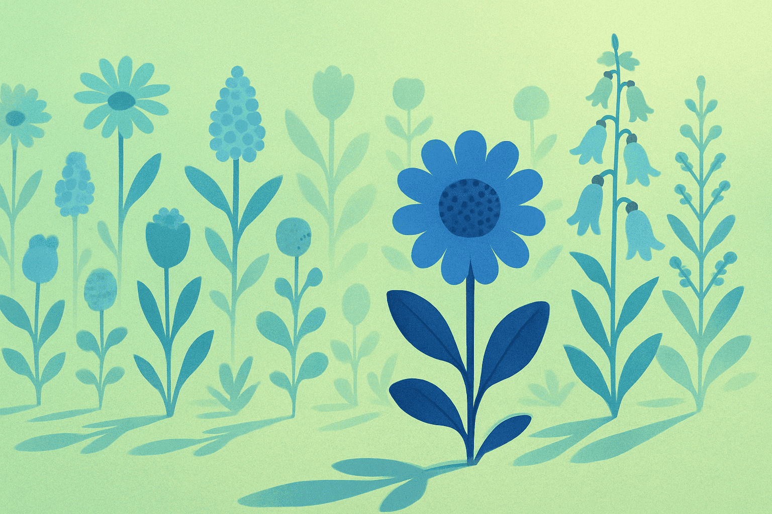 A flower in the foreground that is unique from the other flowers in the background