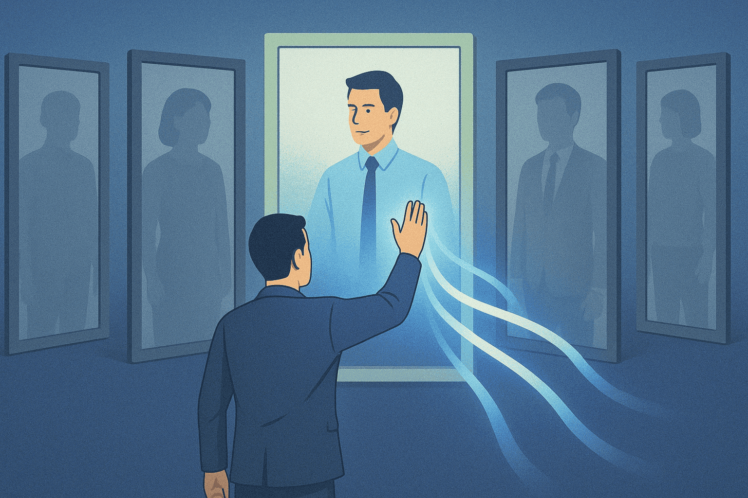 A person choosing their destiny from multiple options in front of them