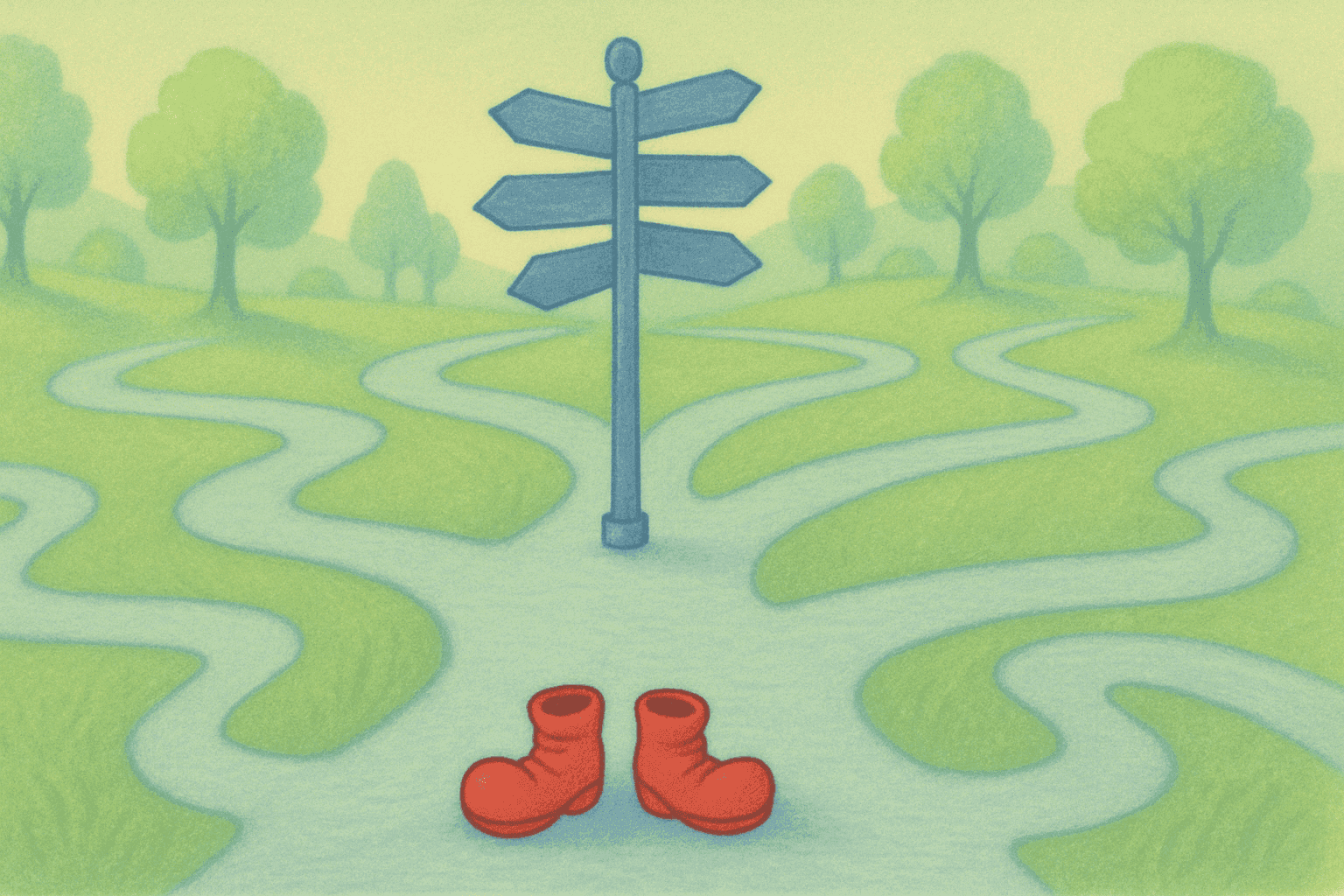 Image of a crossroads with many different winding paths