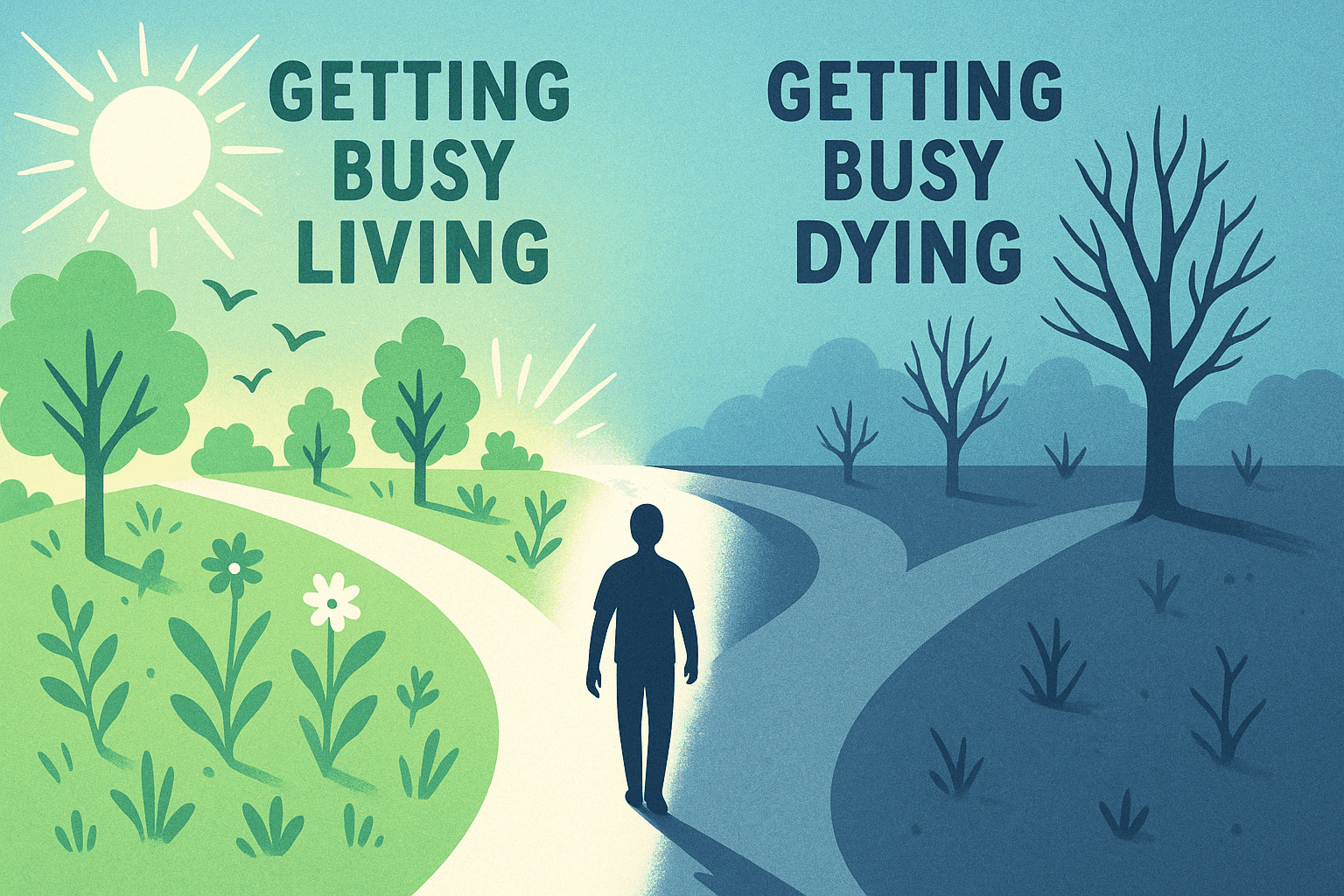 A person at the fork in the road between living and dying