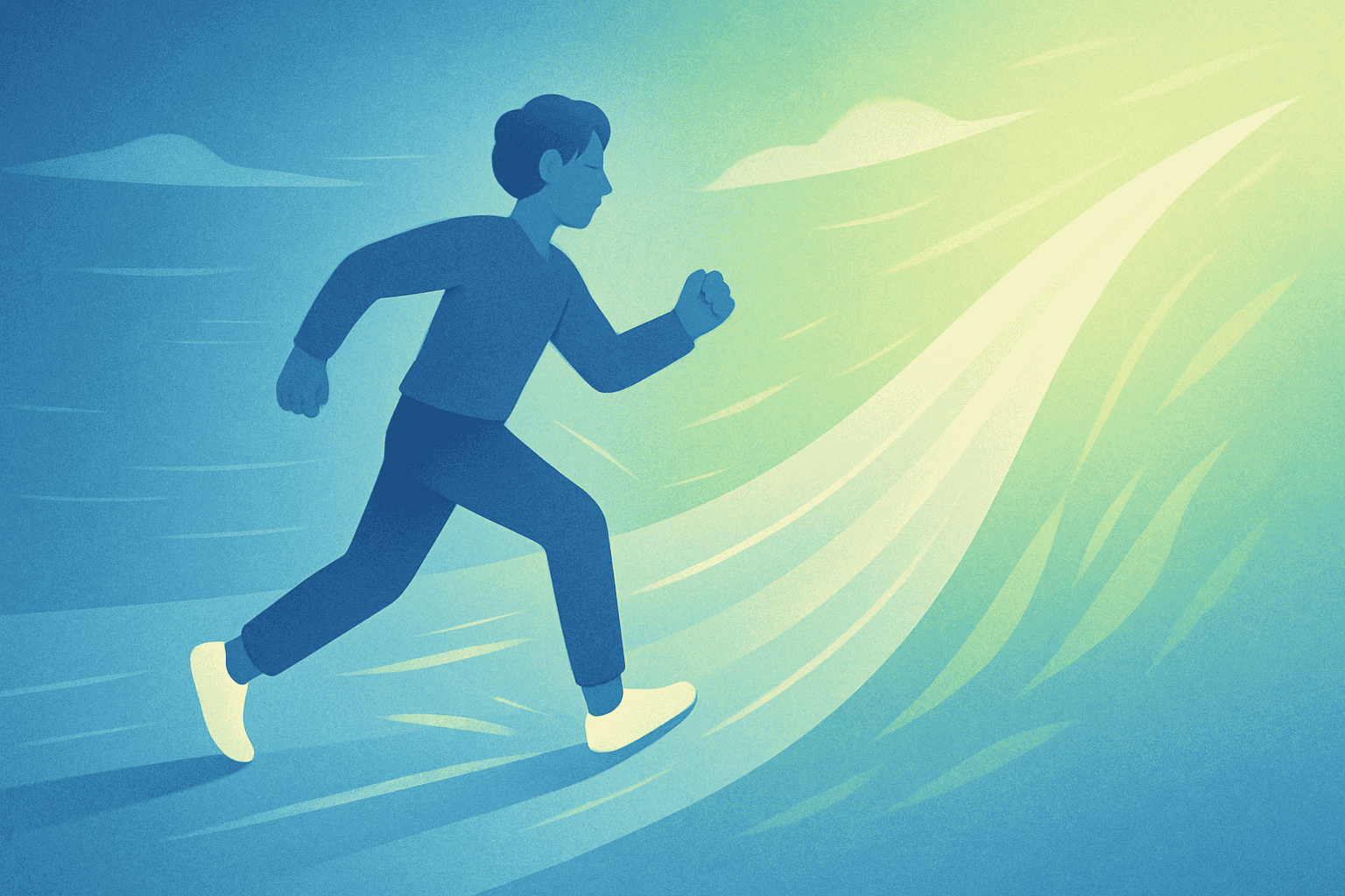 A dynamic image showing a person in the midst of taking a first step or beginning a journey, with a path visibly forming ahead of them only as they move forward