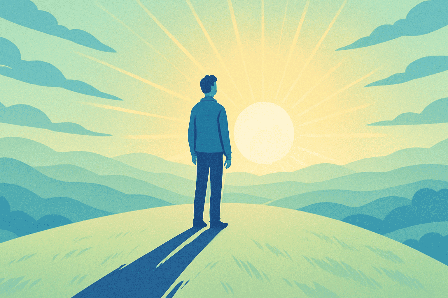 Image of a man facing the sun with shadow behind him